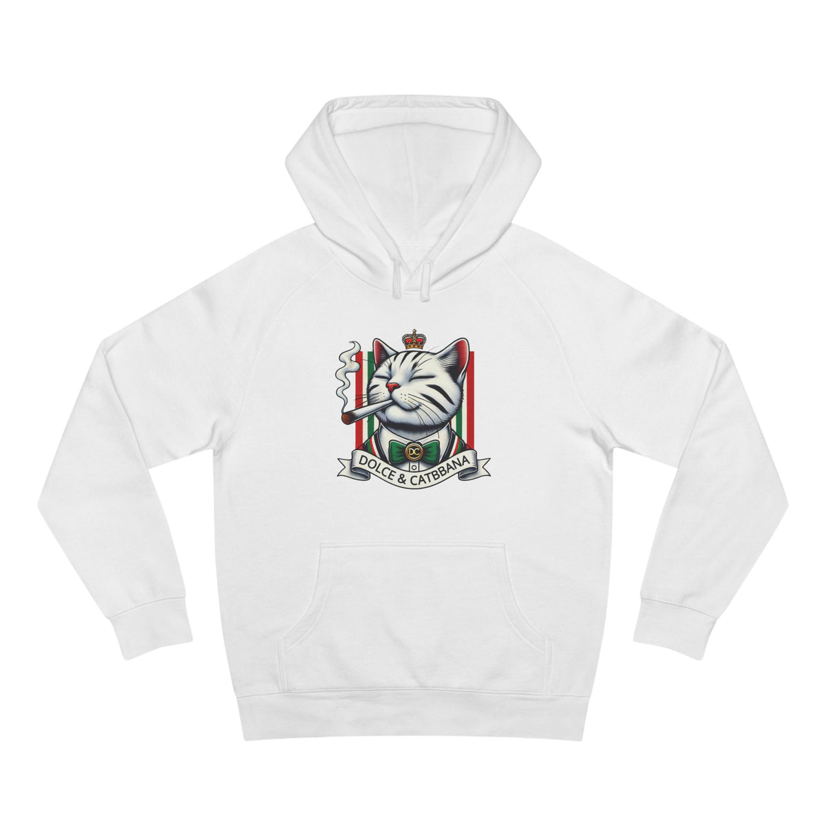 Dolce & Catbbana Don Royal Cat Graphic Hoodie in white, front view