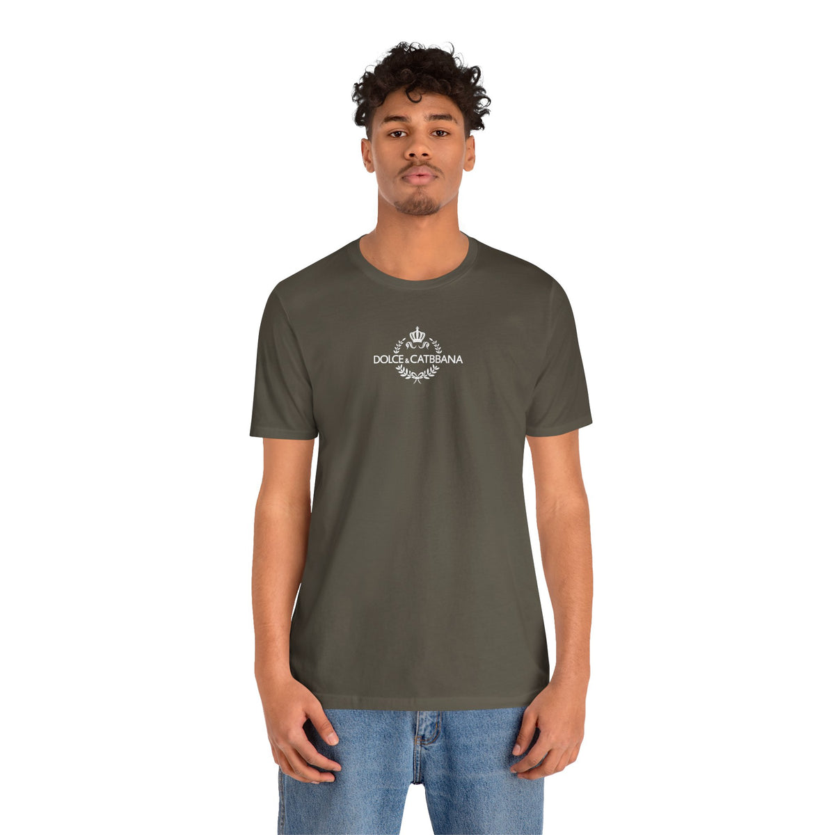 Dolce & Catbbana Feline Couture T-Shirt in army, worn by a male model