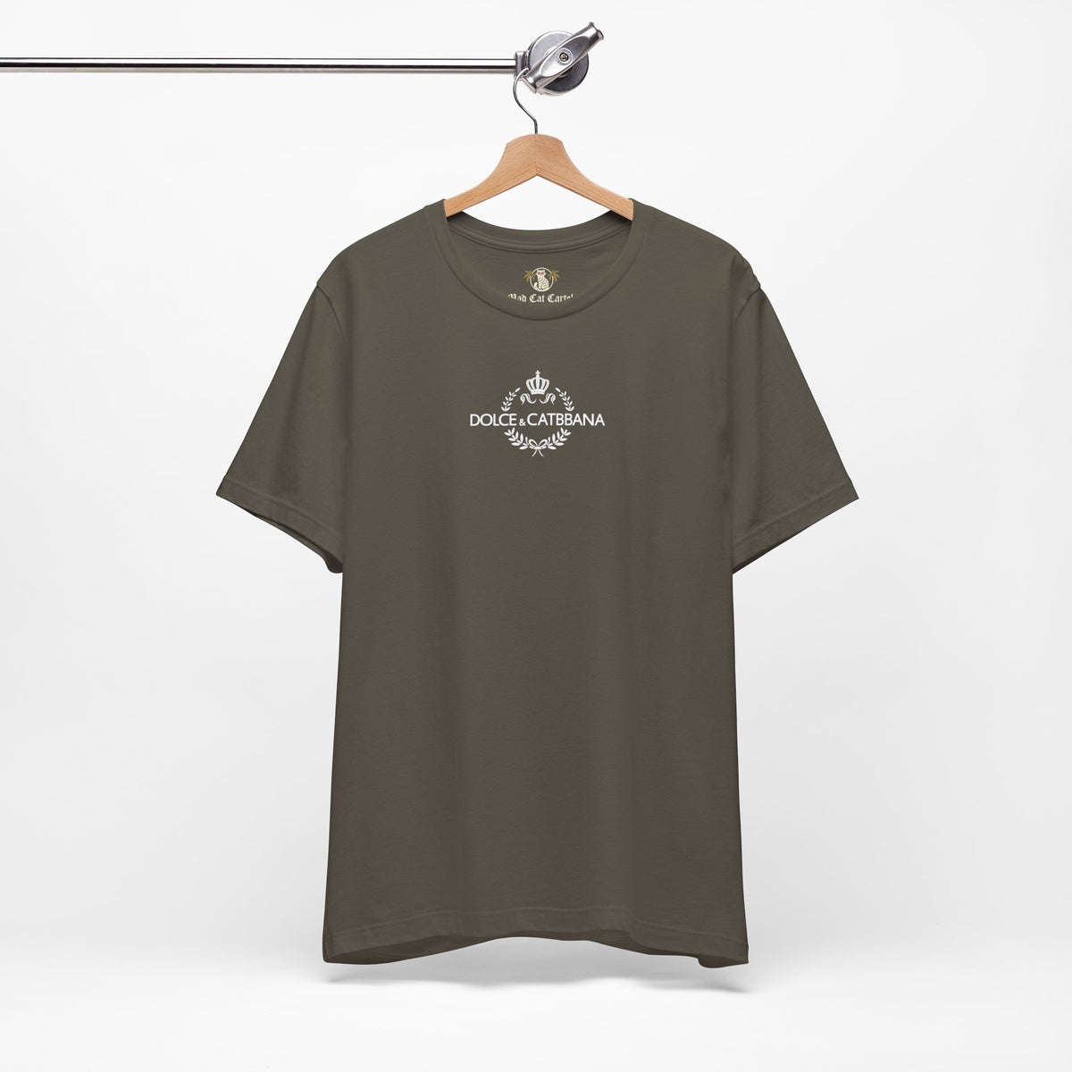 Dolce & Catbbana Feline Couture T-Shirt in army, on a hanger