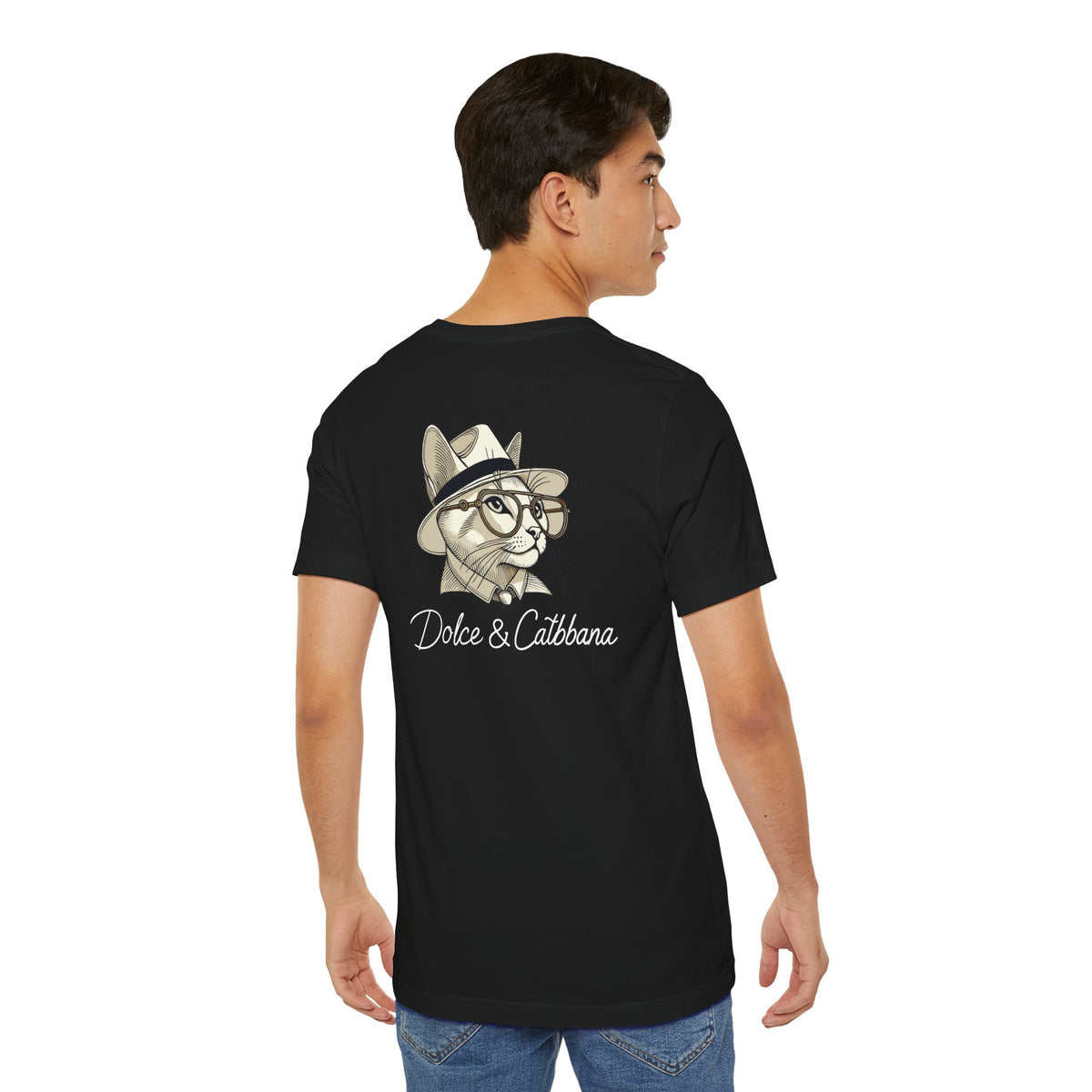 Dolce & Catbbana Feline Couture T-Shirt in black, back view on a male model