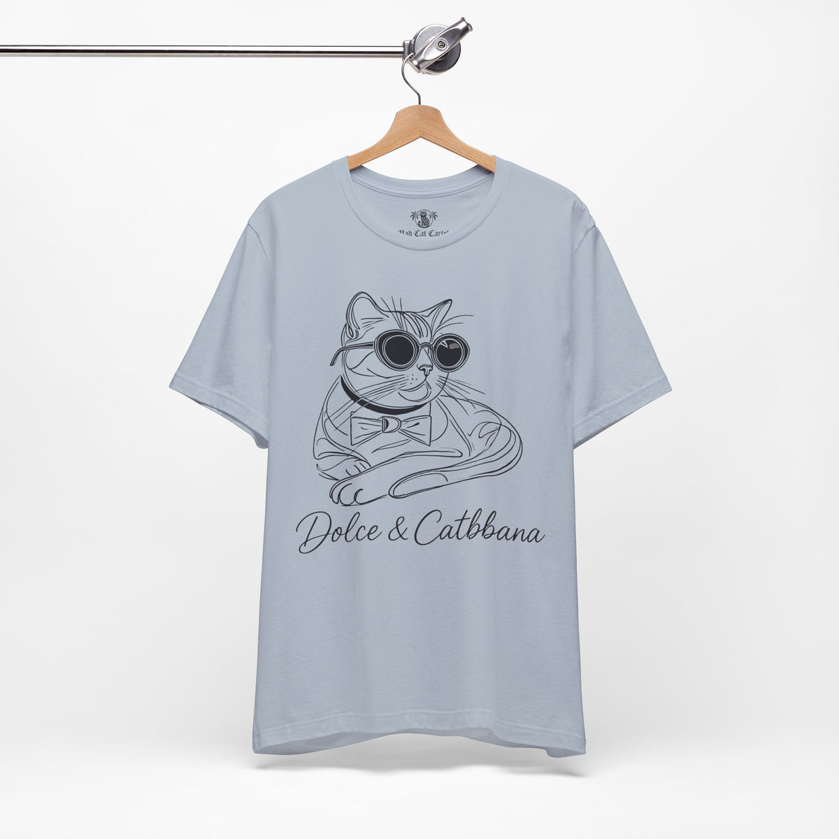 Dolce & Catbbana Signature Sketch T-Shirt in light blue, on a hanger