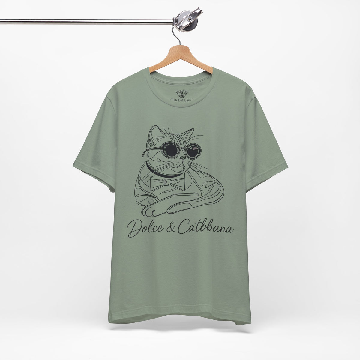 Dolce & Catbbana Signature Sketch T-Shirt in sage, on a hanger