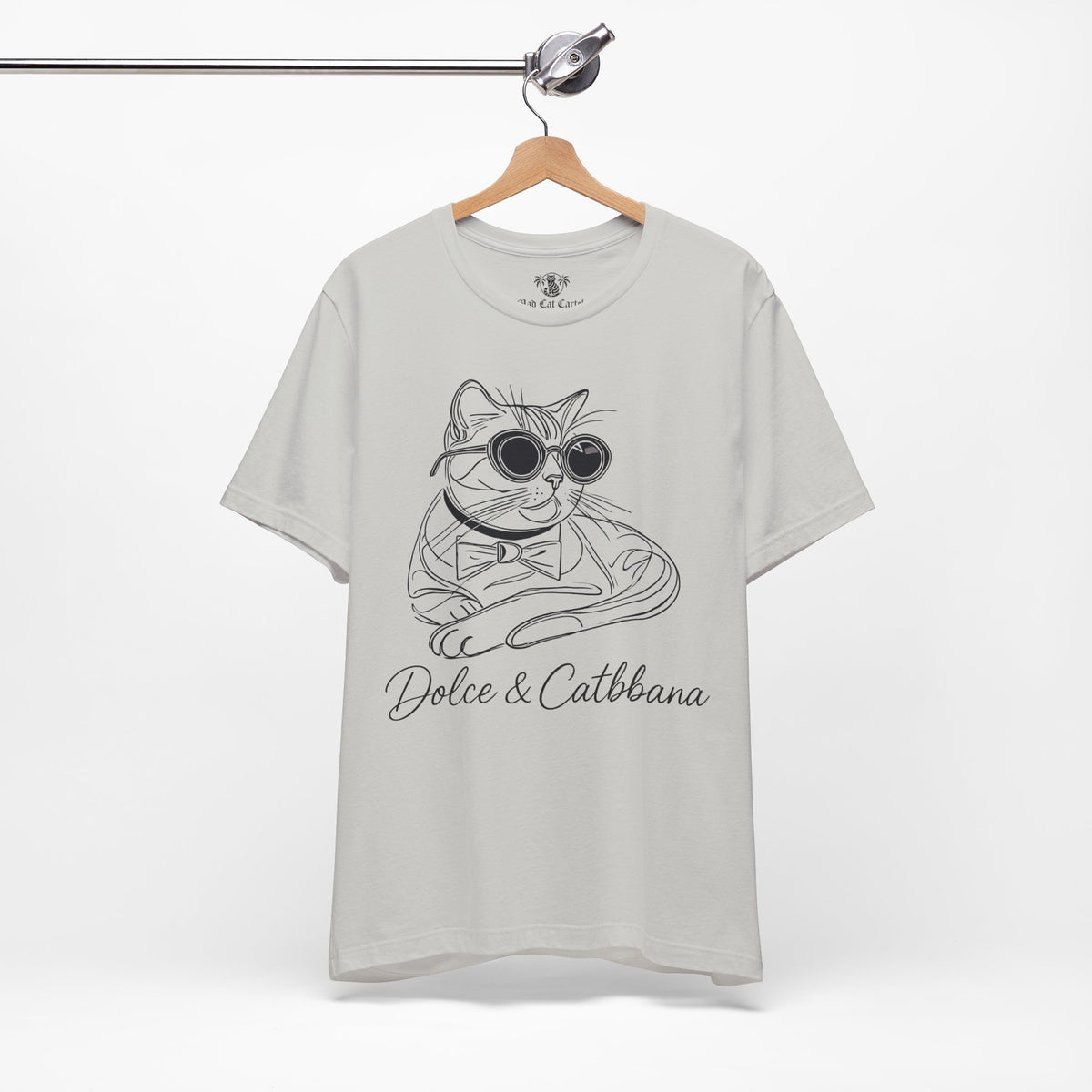 Dolce & Catbbana Signature Sketch T-Shirt in silver, on a hanger