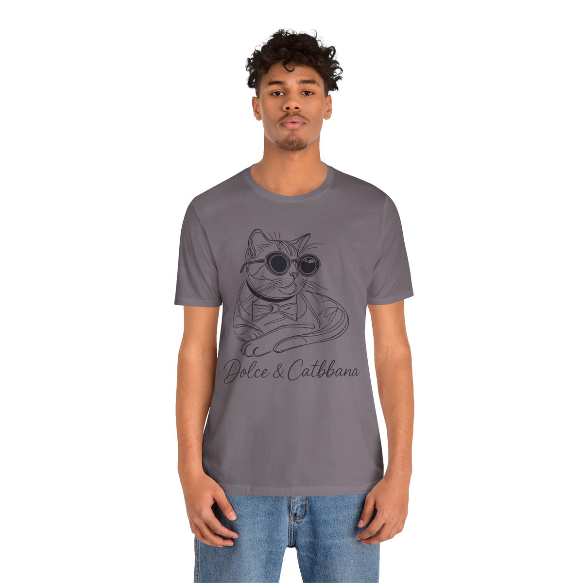 Dolce & Catbbana Signature Sketch T-Shirt in storm, worn by a model