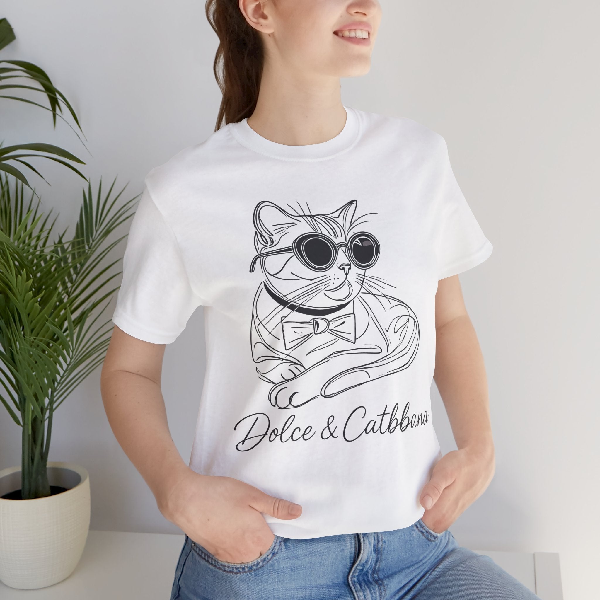 Dolce & Catbbana Signature Sketch T-Shirt in white, worn by a female model