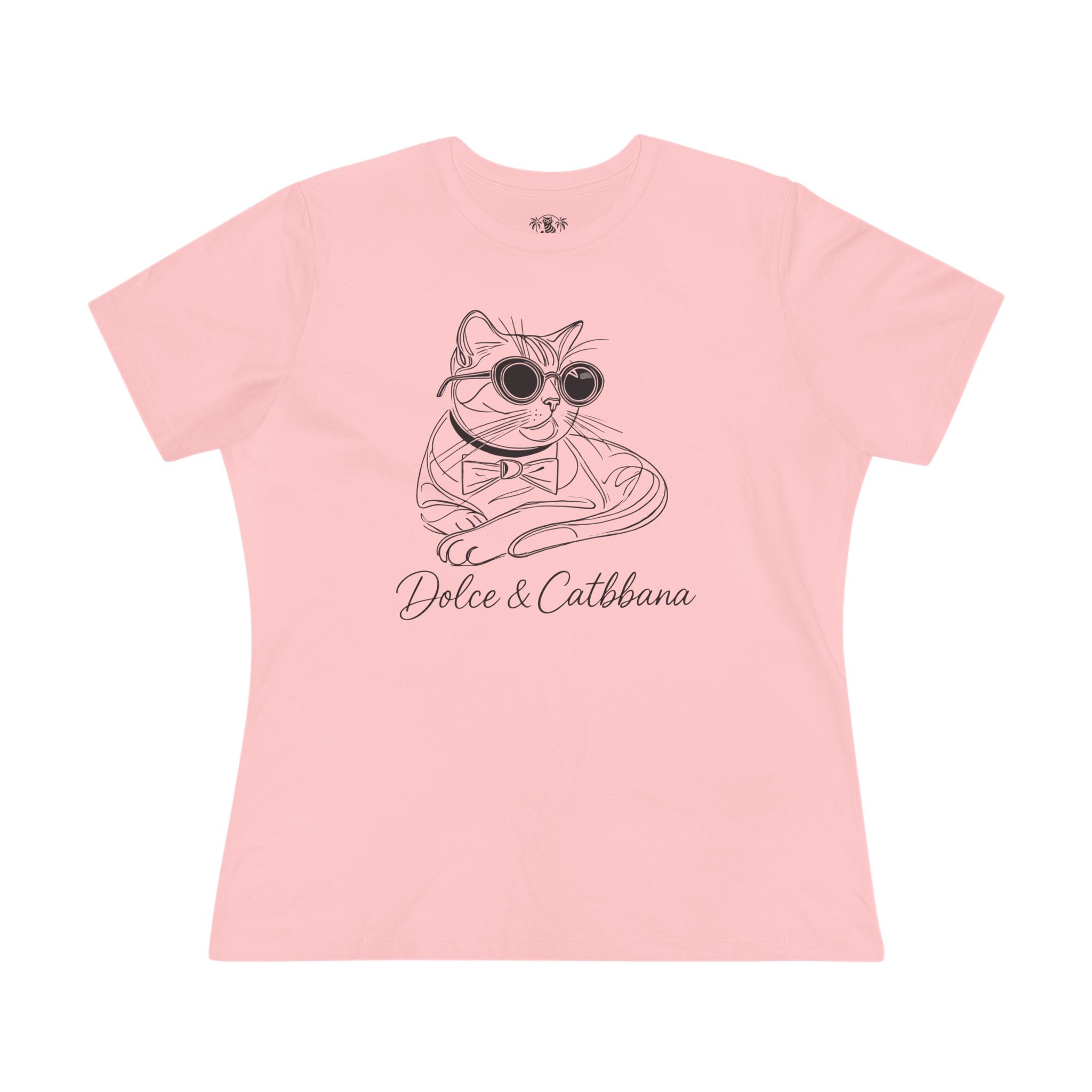Dolce & Catbbana Sketch Cat Style Women's Graphic T-Shirt in pink, front view
