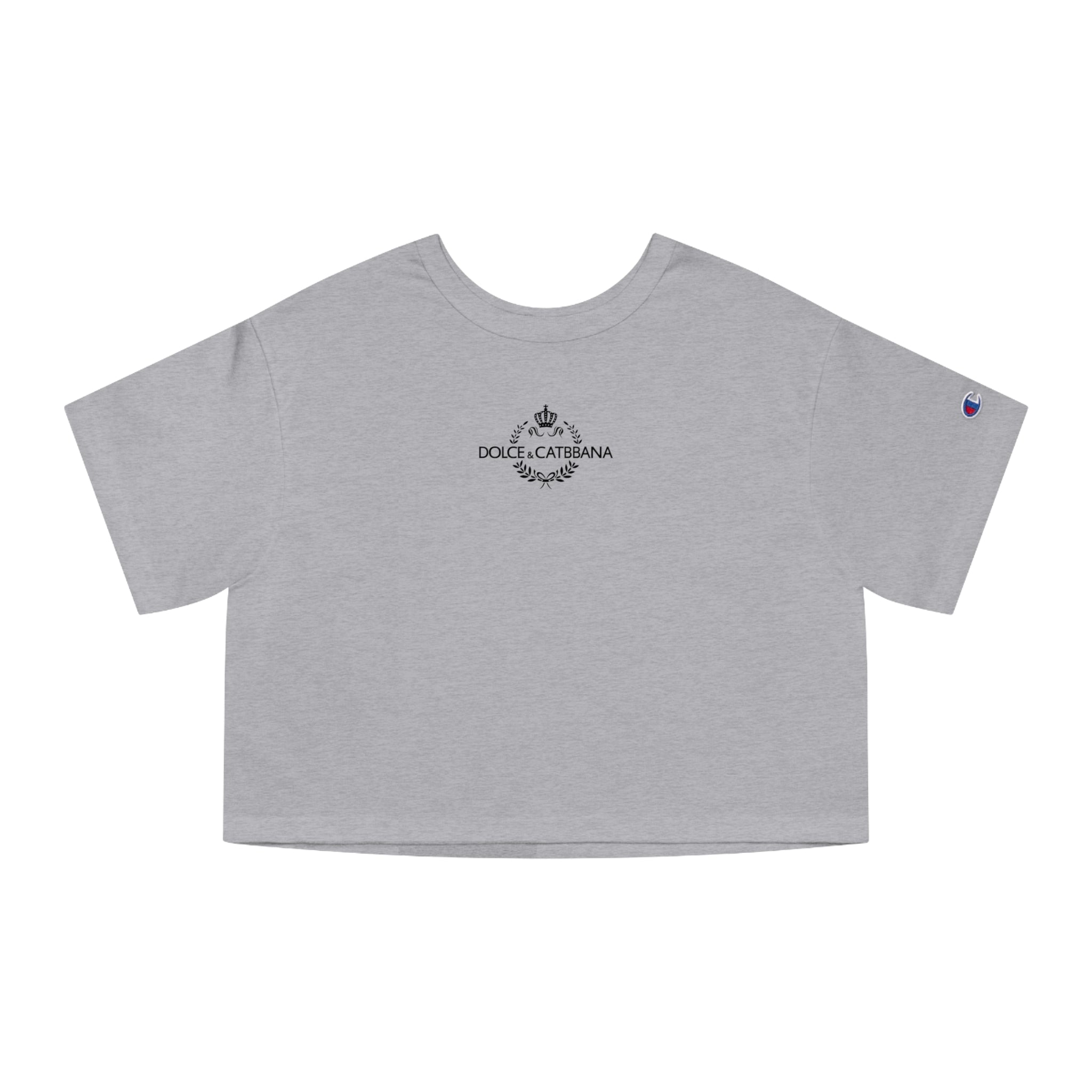 Dolce & Catbbana D&C Chest Logo Graphic Cat Women's Crop Top in oxford grey, front view
