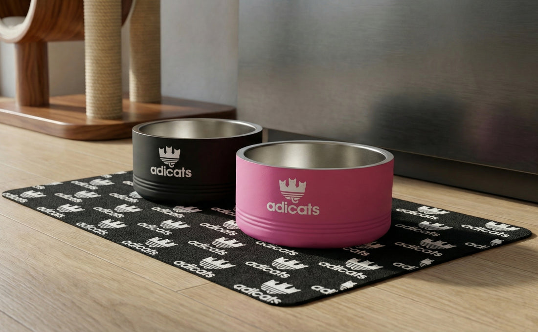 Funny designer Adicats cat bowls by Mad Cat Cartel