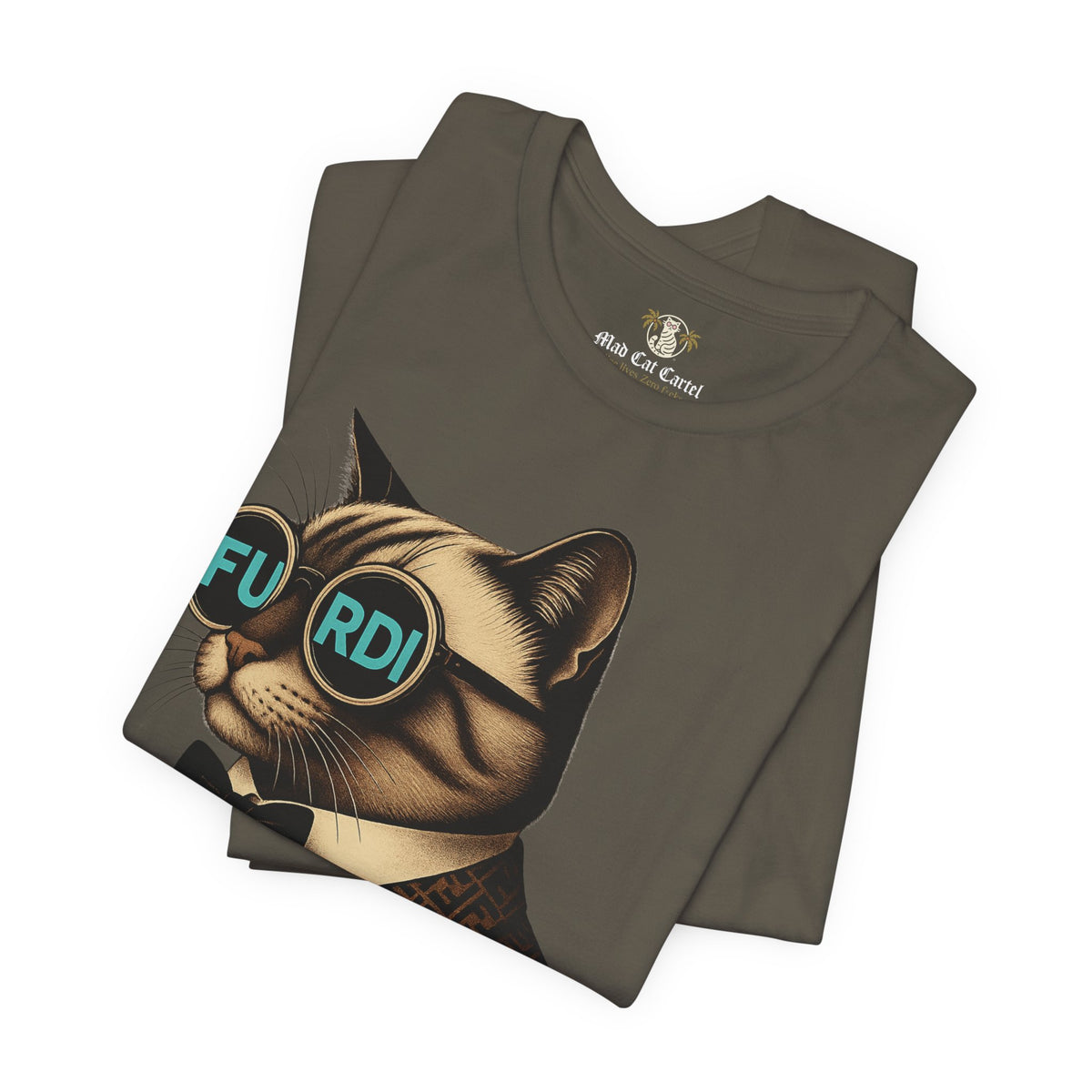 Furdi Cat Icon Graphic T-Shirt in army, folded