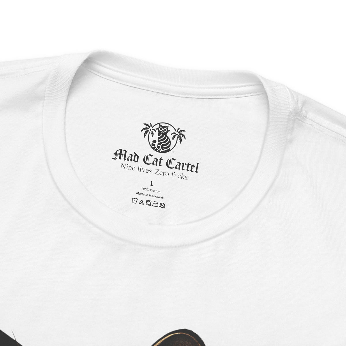 Furdi Cat Icon Graphic T-Shirt in white, close-up detail