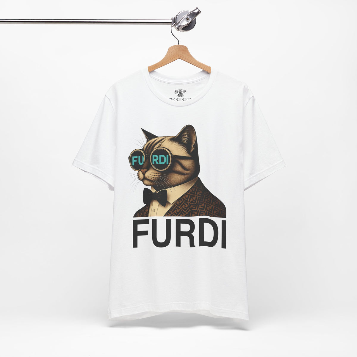 Furdi Cat Icon Graphic T-Shirt in white, on a hanger