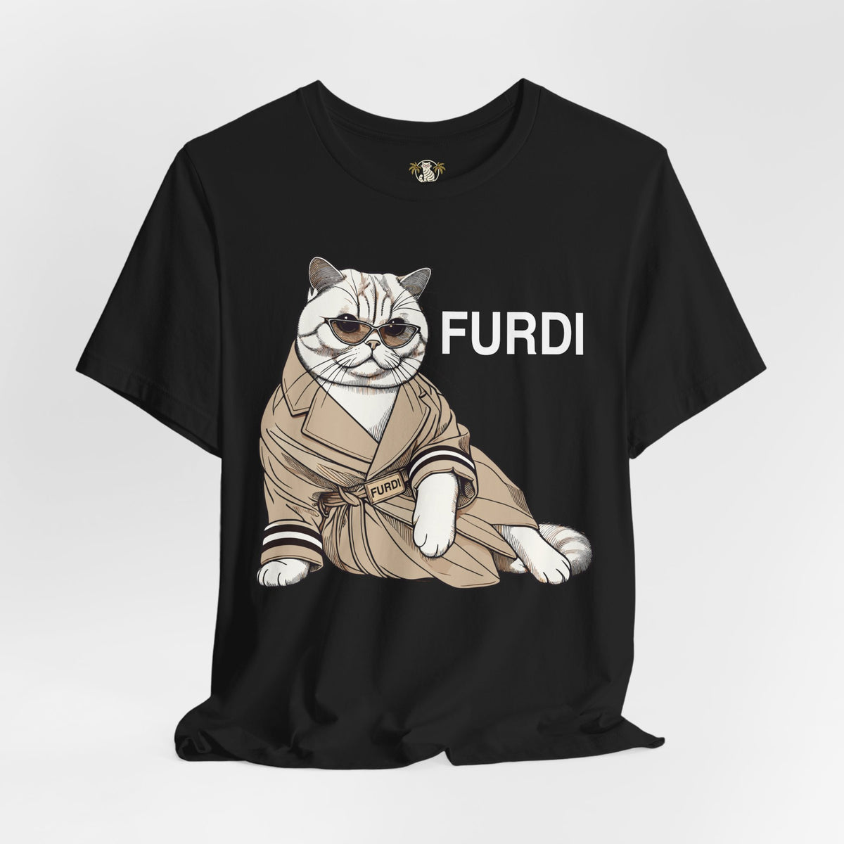 Furdi Lounge Royal Cat Graphic T-Shirt in black, flat lay