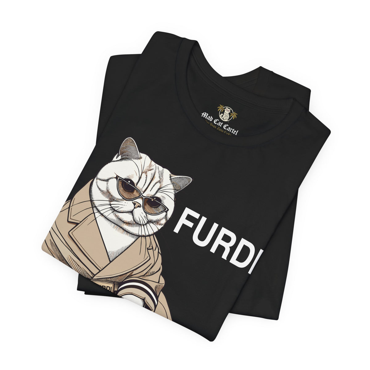 Furdi Lounge Royal Cat Graphic T-Shirt in black, folded