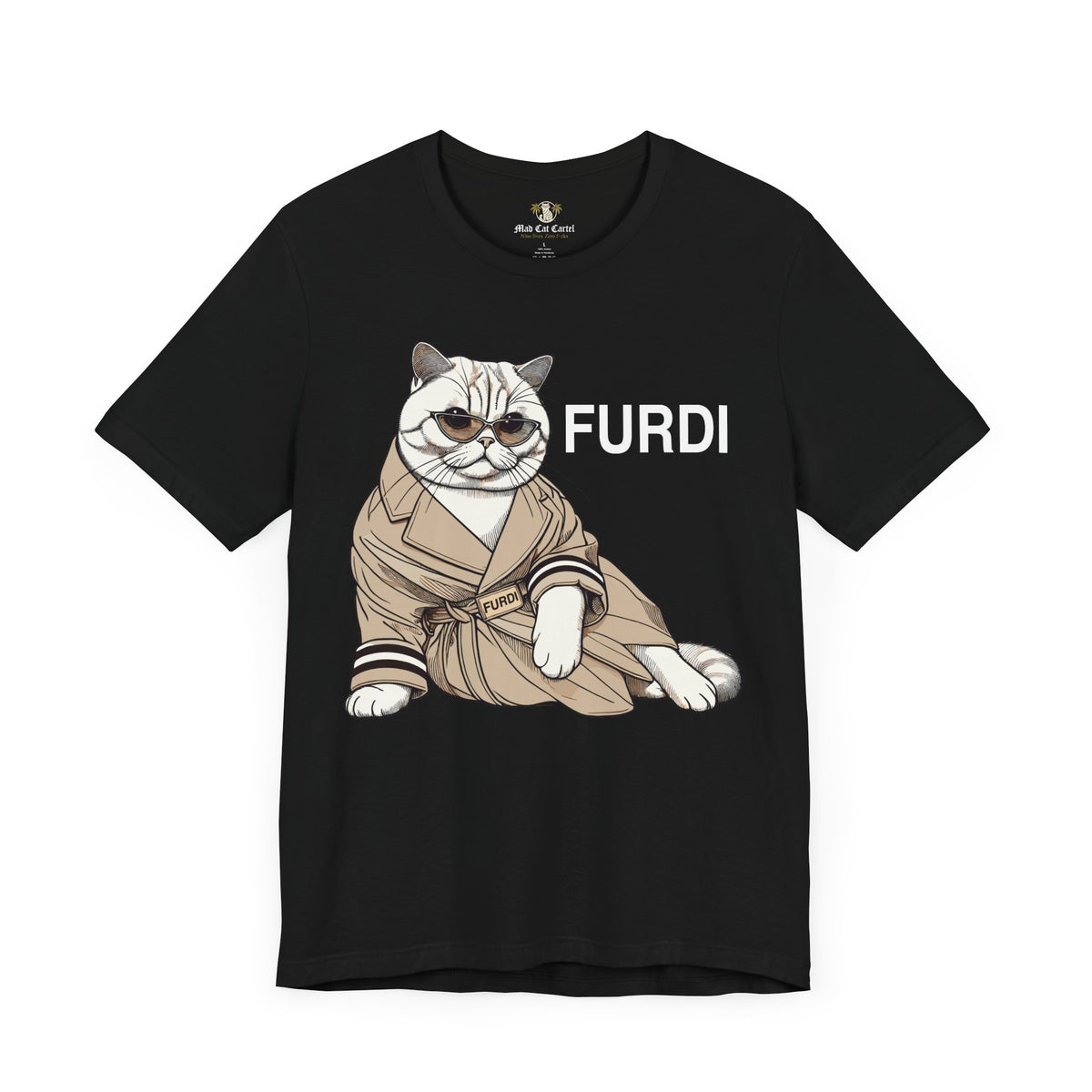Furdi Lounge Royal Cat Graphic T-Shirt in black, front view