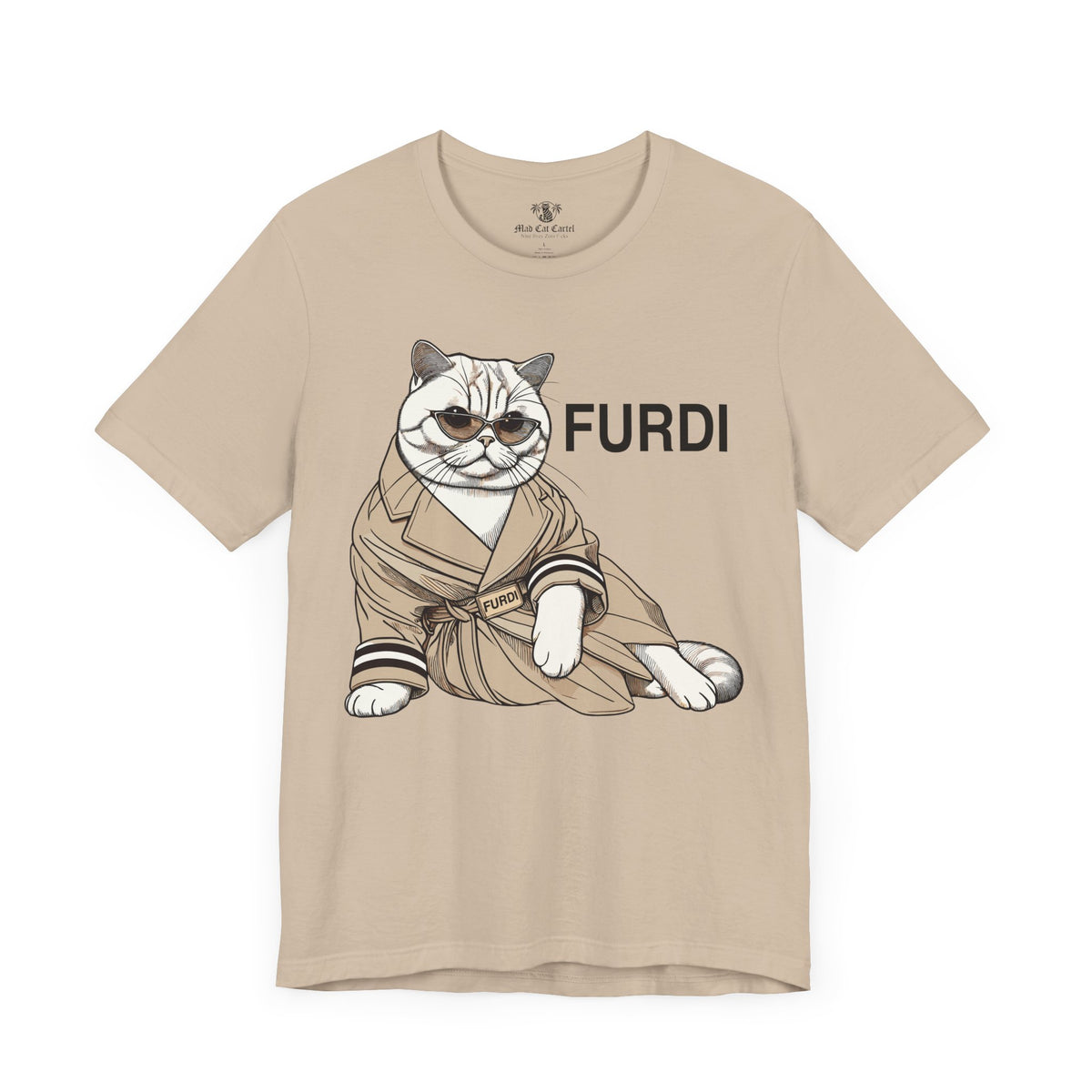 Furdi Lounge Royal Cat Graphic T-Shirt in tan, front view