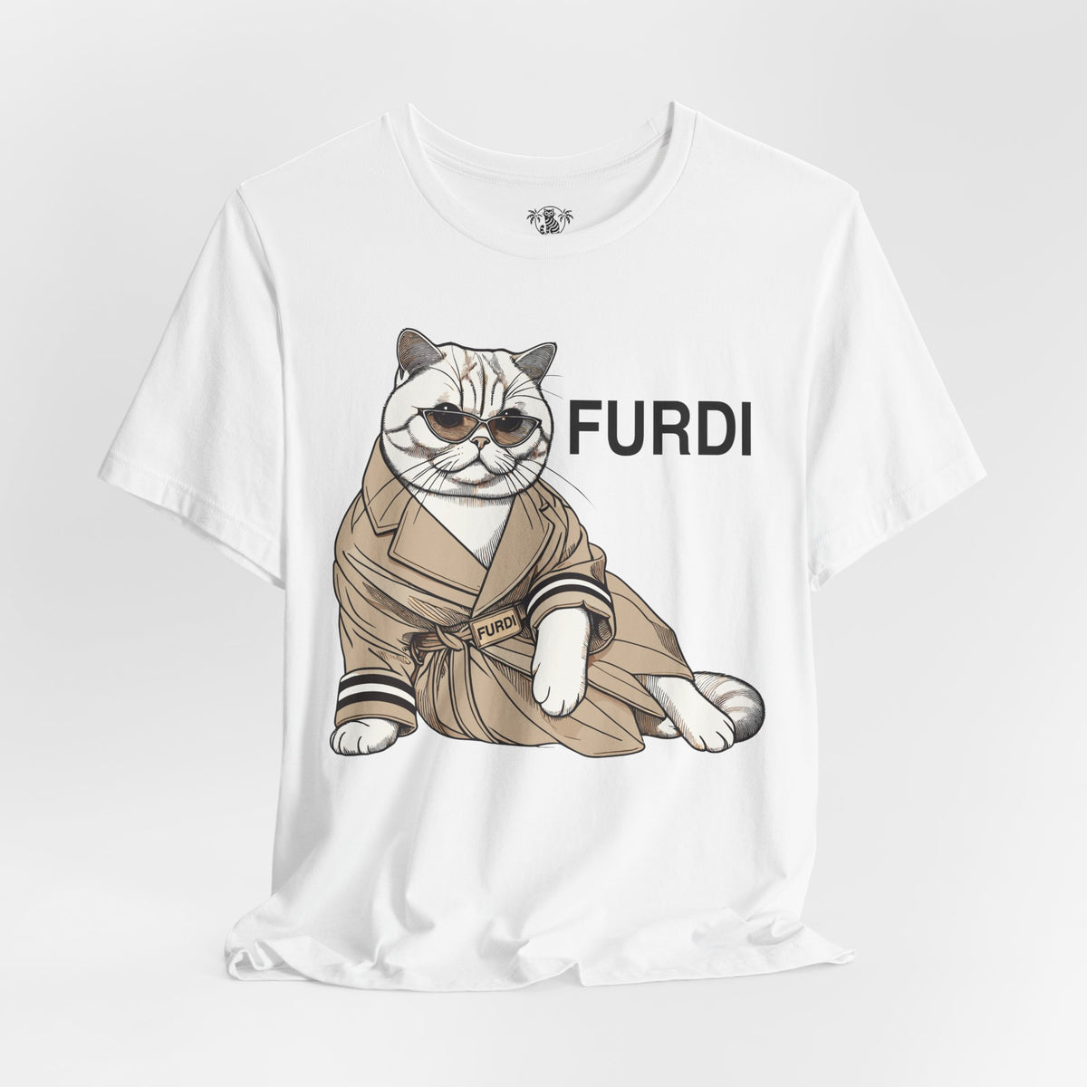Furdi Lounge Royal Cat Graphic T-Shirt in white, flat lay
