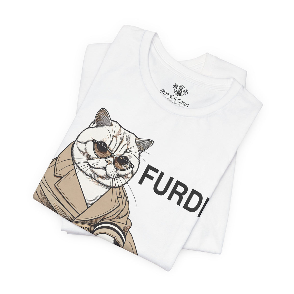 Furdi Lounge Royal Cat Graphic T-Shirt in white, folded