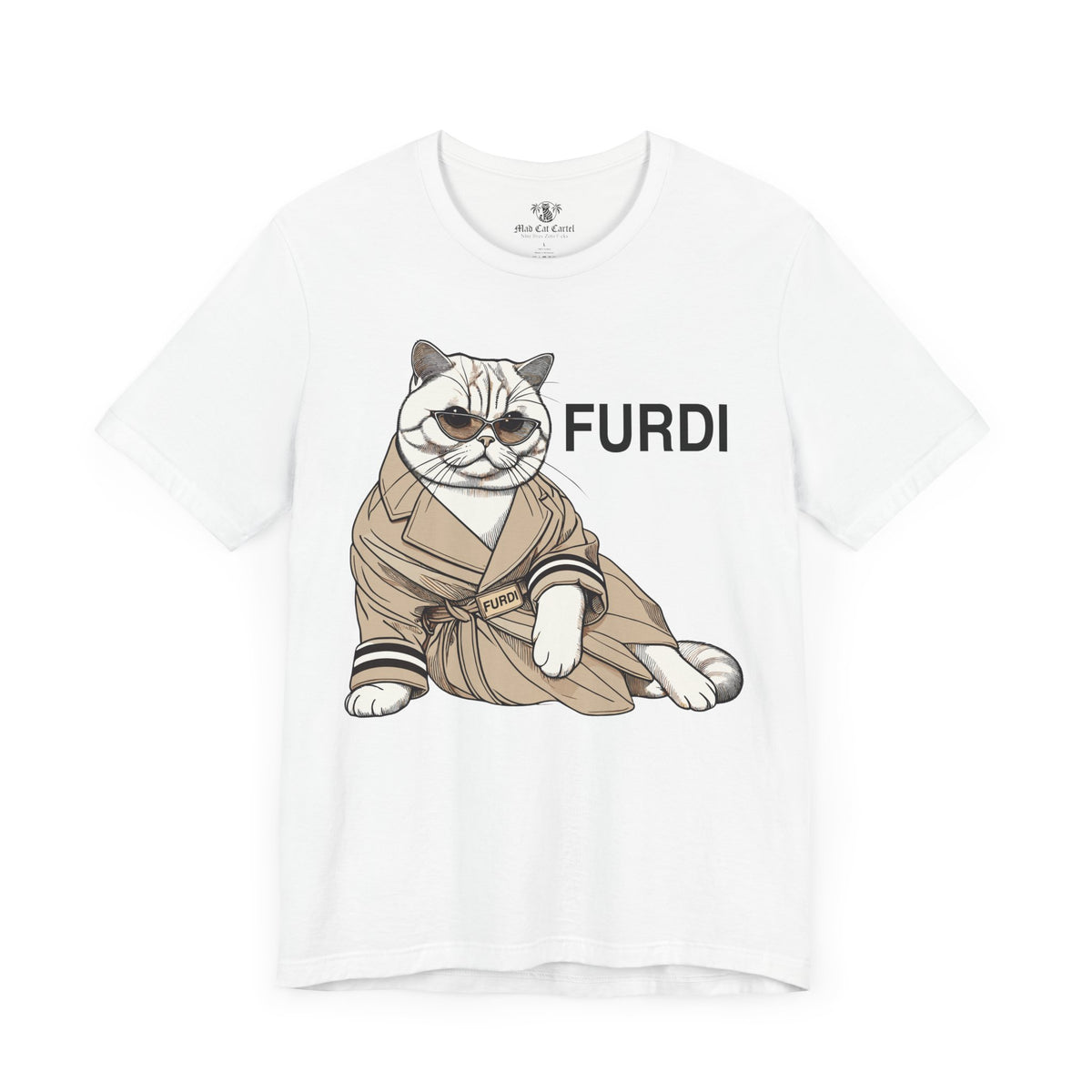 Furdi Lounge Royal Cat Graphic T-Shirt in white, front view