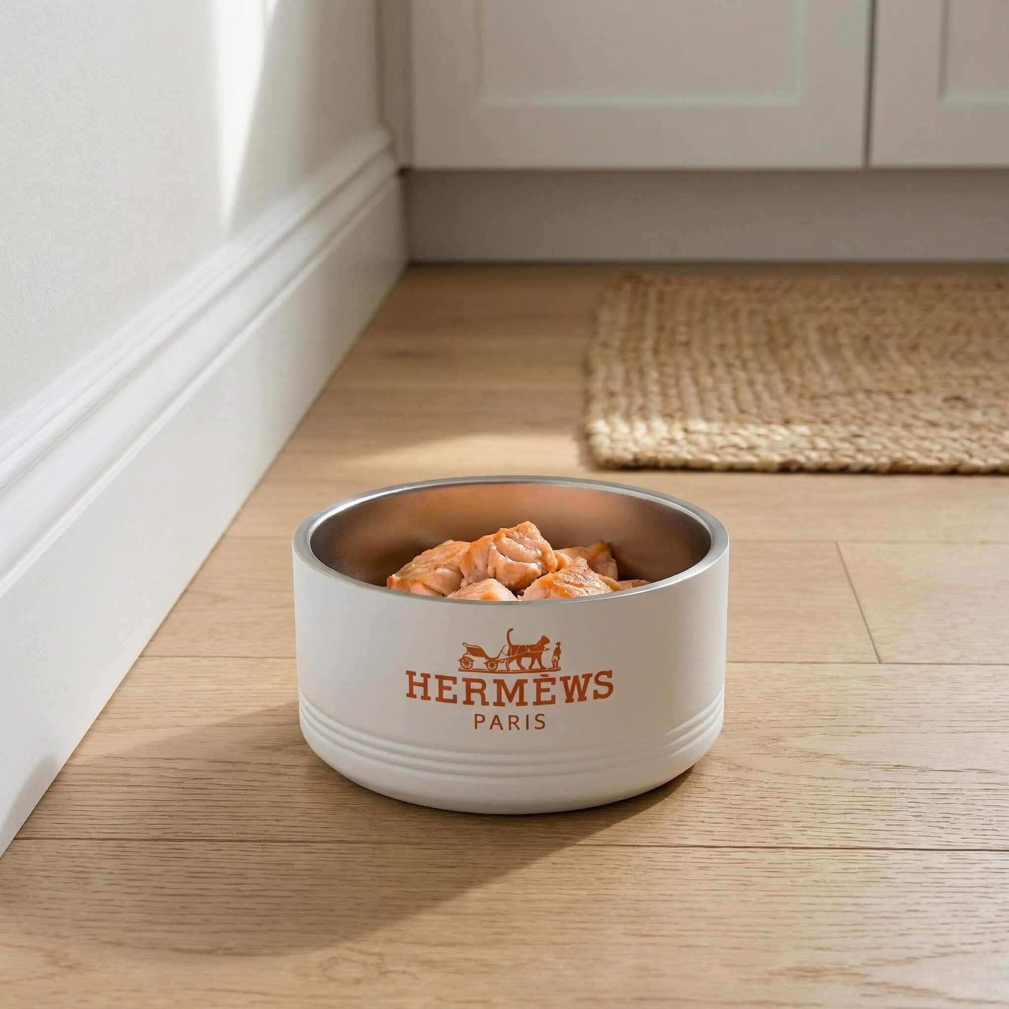 Luxury white cat food bowl stainless steel designer bowl