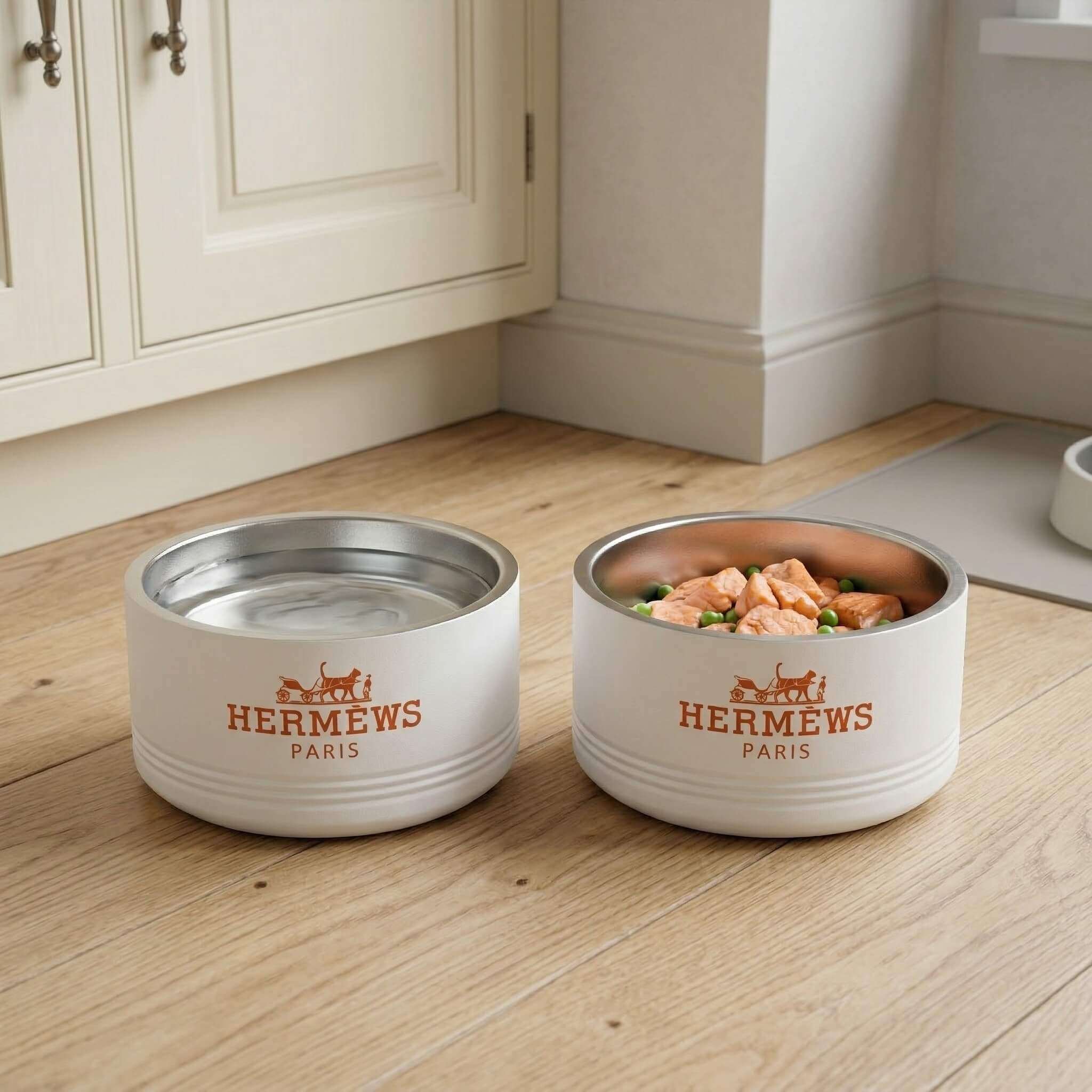Designer cat bowl white set for food and water
