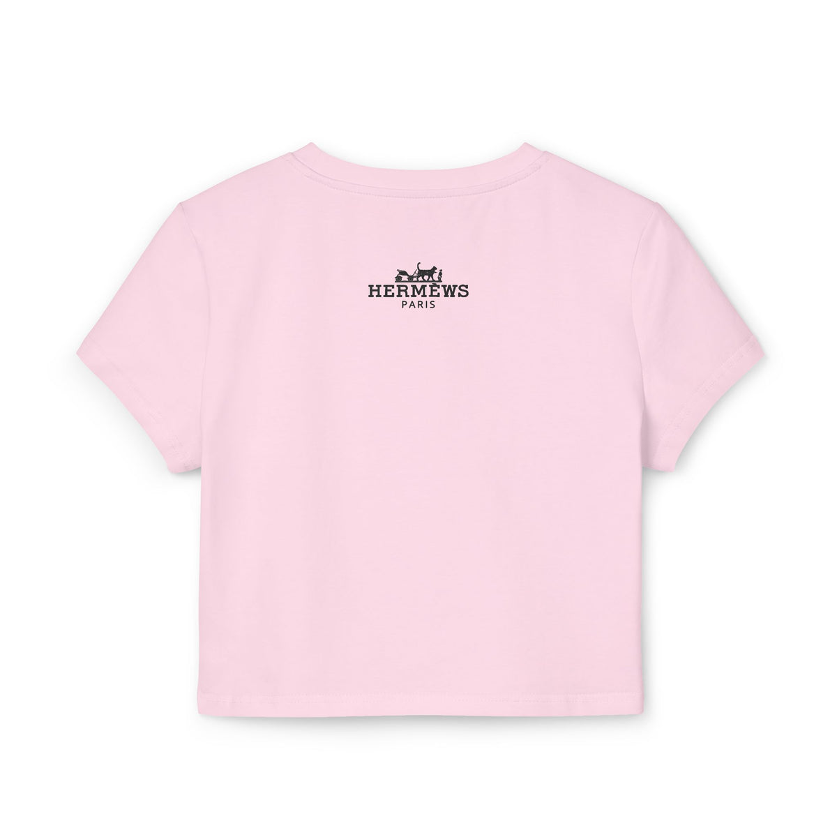 Hermèws Paris Chic Cat Graphic Women's Baby Tee in light pink, back view