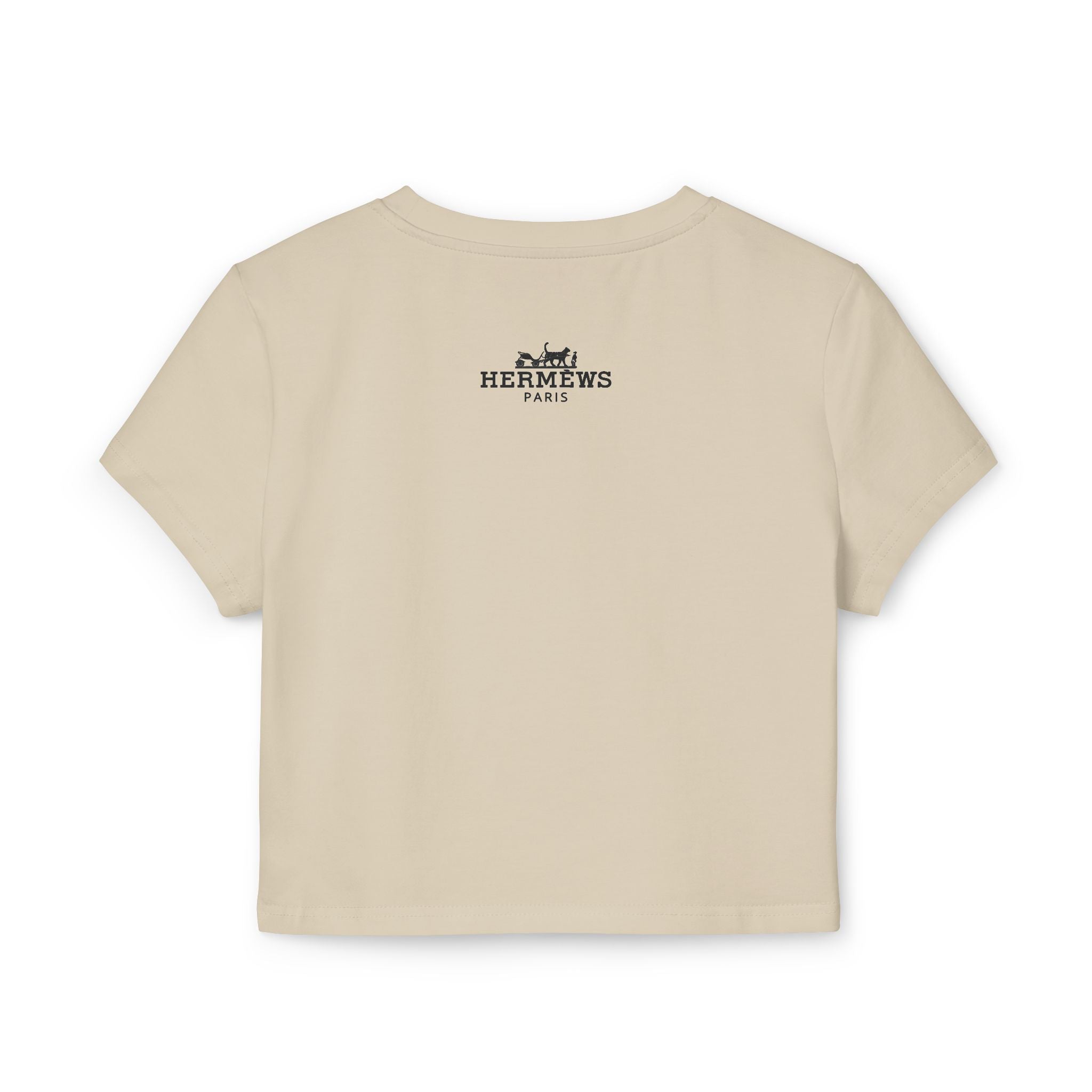 Hermèws Paris Chic Cat Graphic Women's Baby Tee in sand, back view