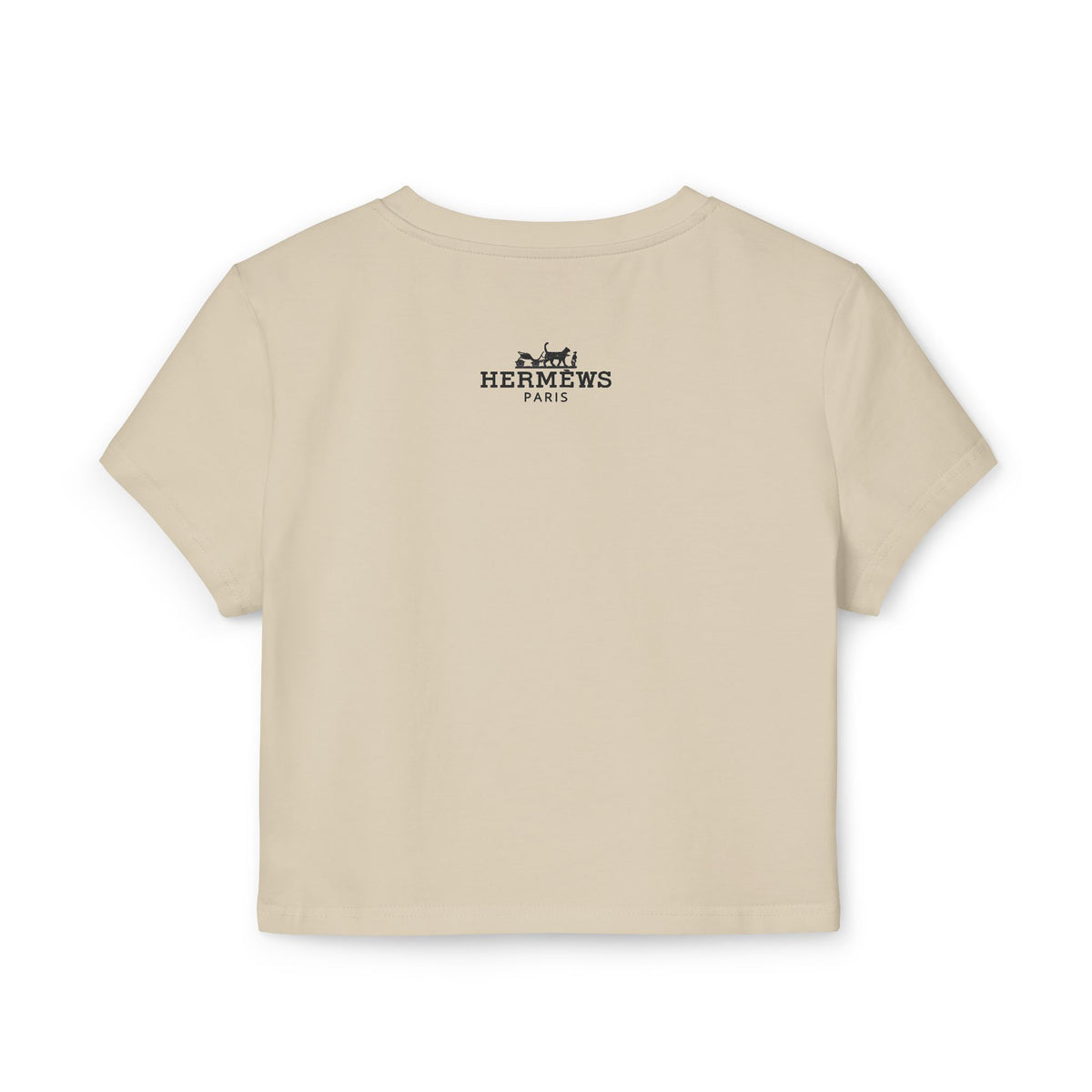 Hermèws Paris Chic Cat Graphic Women's Baby Tee in sand, back view