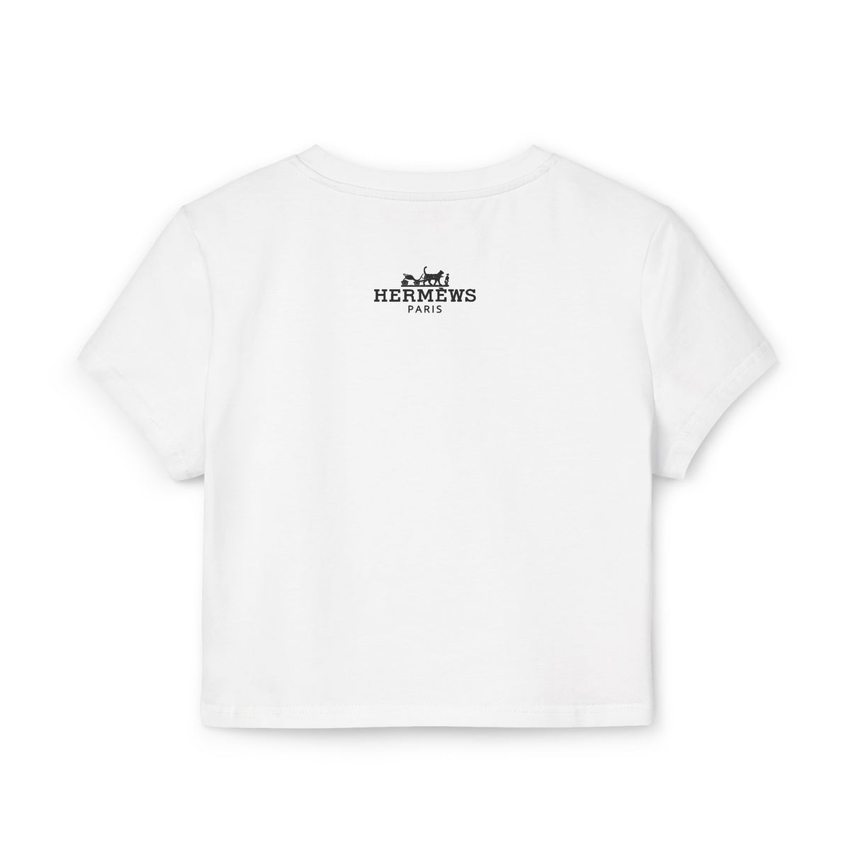 Hermèws Paris Chic Cat Graphic Women's Baby Tee in white, back view