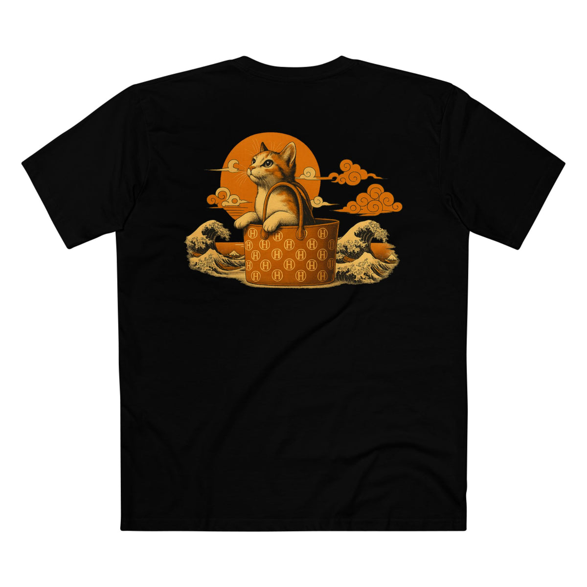 Hermèws Paris Sunset Voyage Cat Graphic Black T-Shirt, back view
