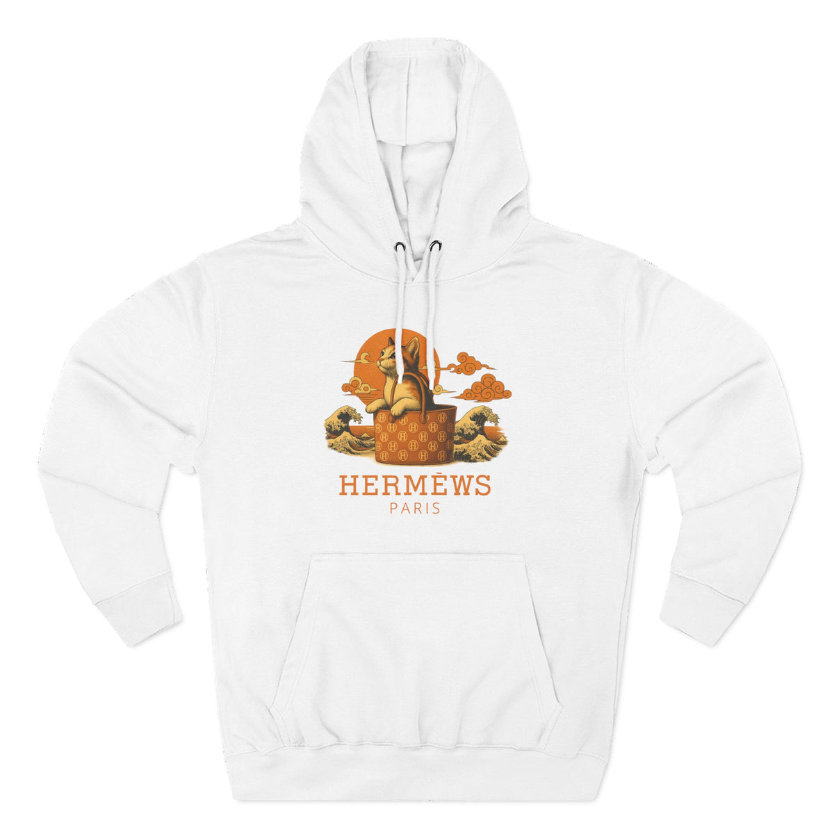 Hermèws Paris Sunset Voyage Cat Graphic Hoodie in white, front view