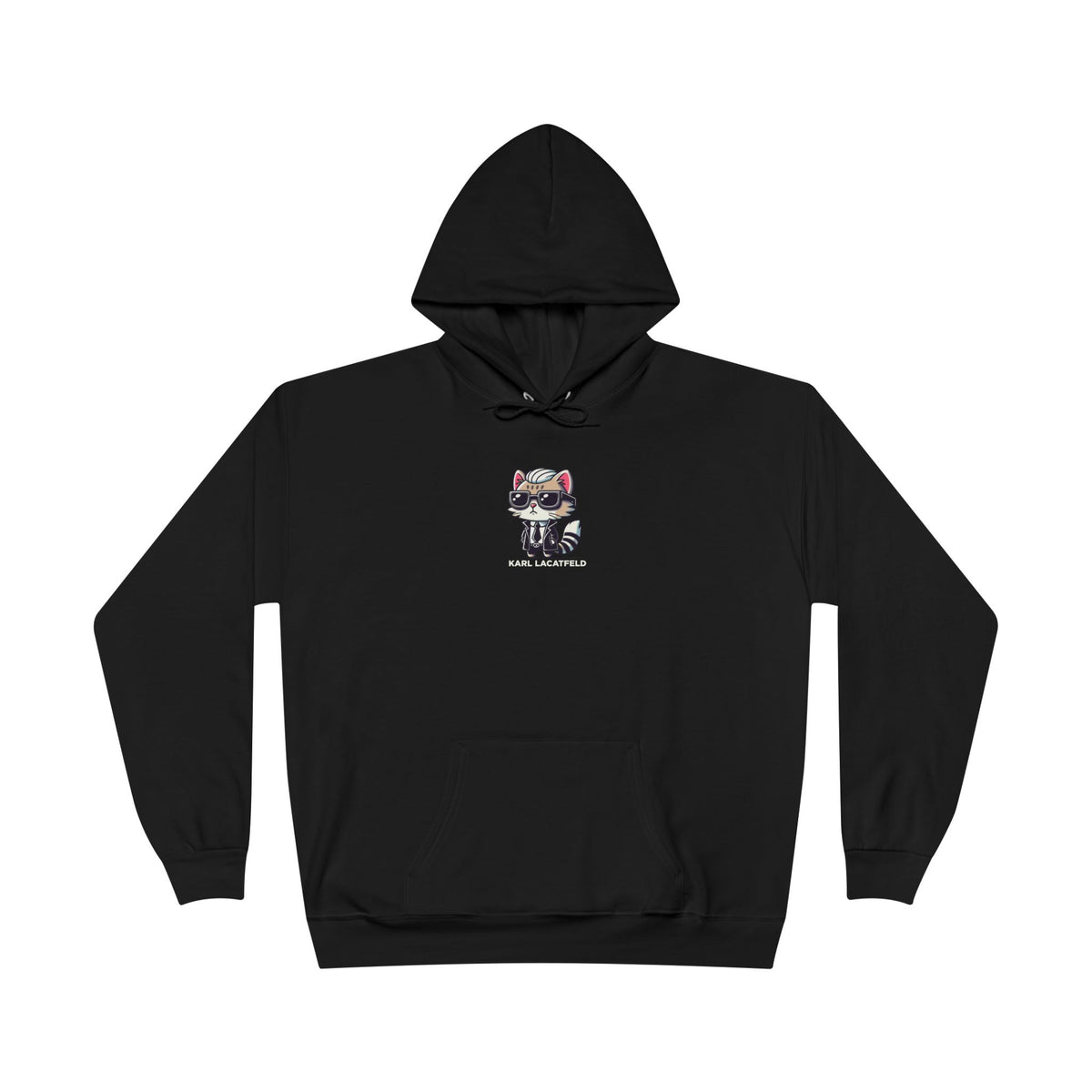 Karl Lacatfeld Chest Icon Cat Graphic Hoodie in black, front view