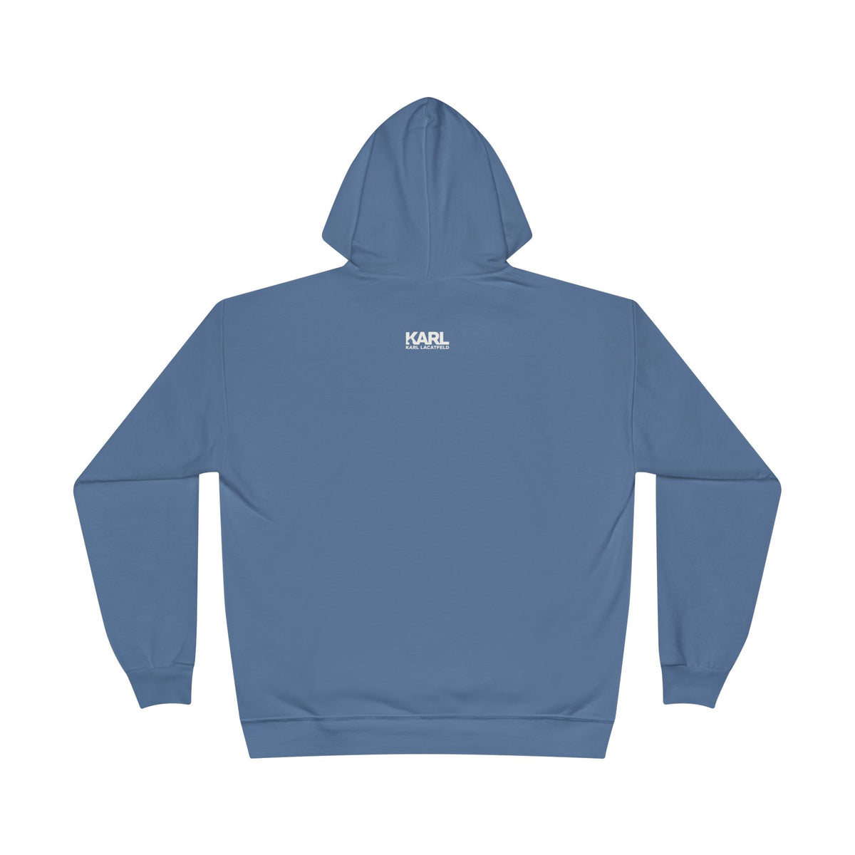 Karl Lacatfeld Chest Icon Cat Graphic Hoodie in denim blue, back view