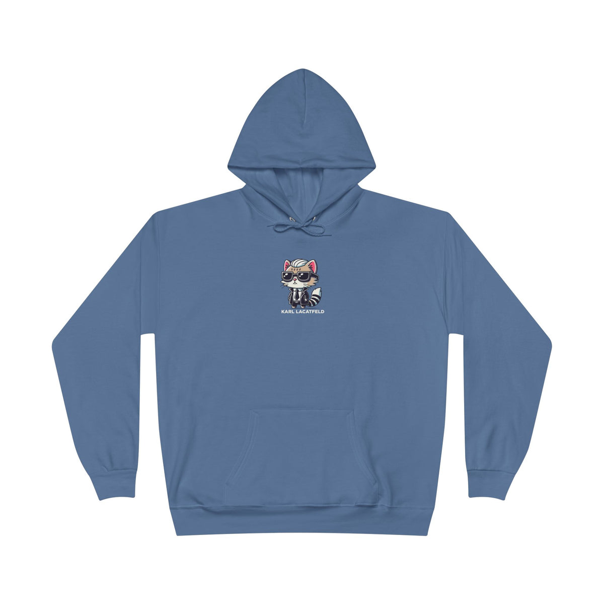 Karl Lacatfeld Chest Icon Cat Graphic Hoodie in denim blue, front view