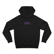 Karl Lacatfeld Chest Logo Purple Glow Cat Graphic Hoodie in black, front view