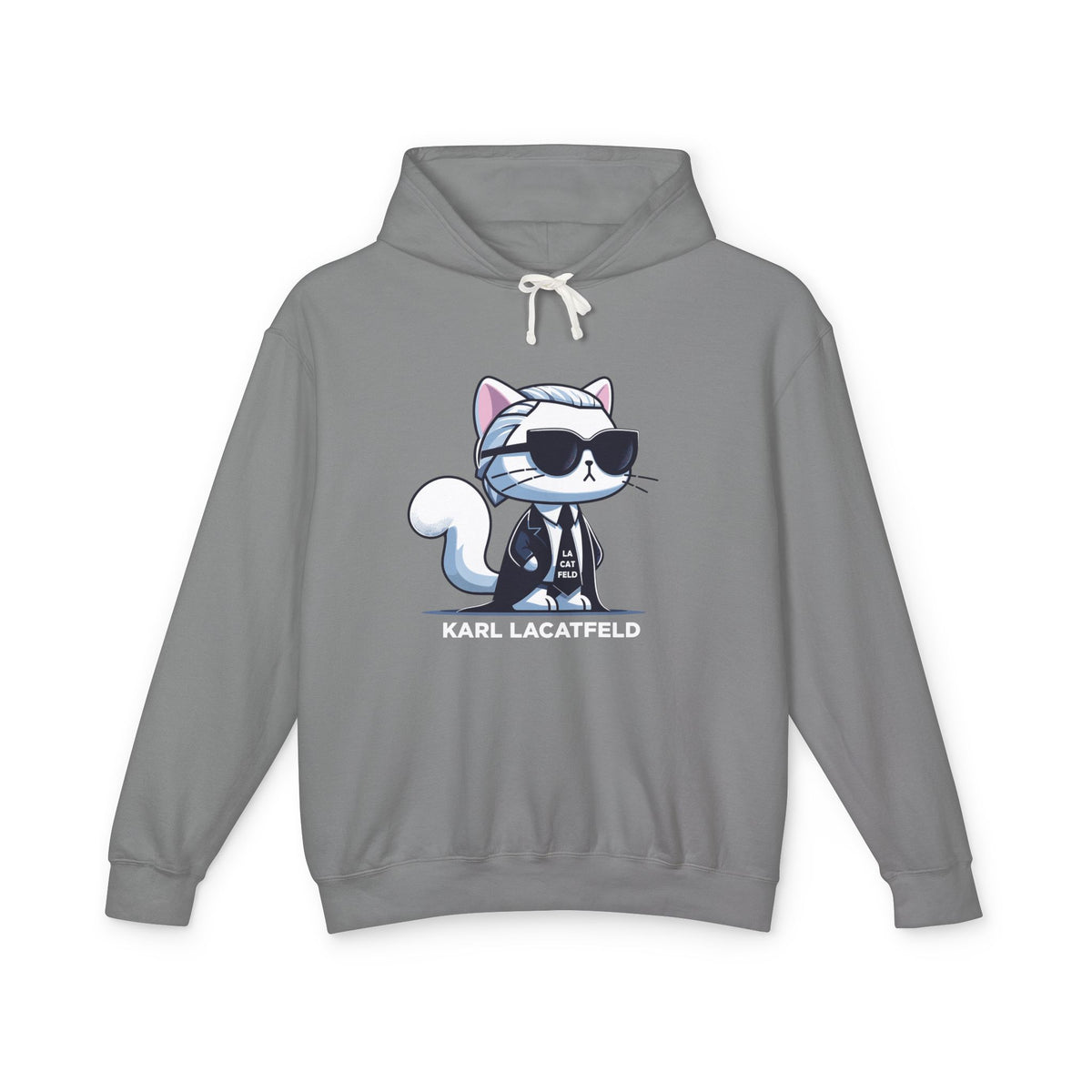 Karl Lacatfeld Executive Meow Icon Cat Graphic Hoodie in grey, front view