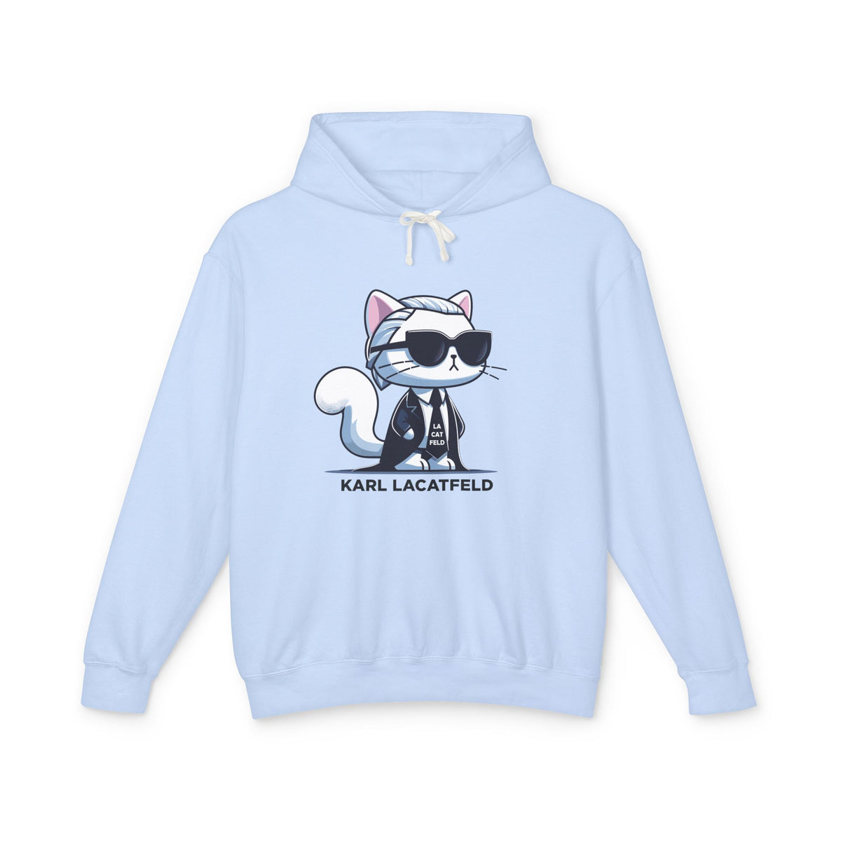 Karl Lacatfeld Executive Meow Icon Cat Graphic Hoodie in hydrangea, front view