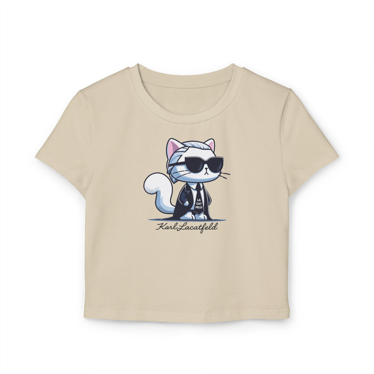 Karl Lacatfeld Executive Meow Icon Women's Baby Tee in sand, front view
