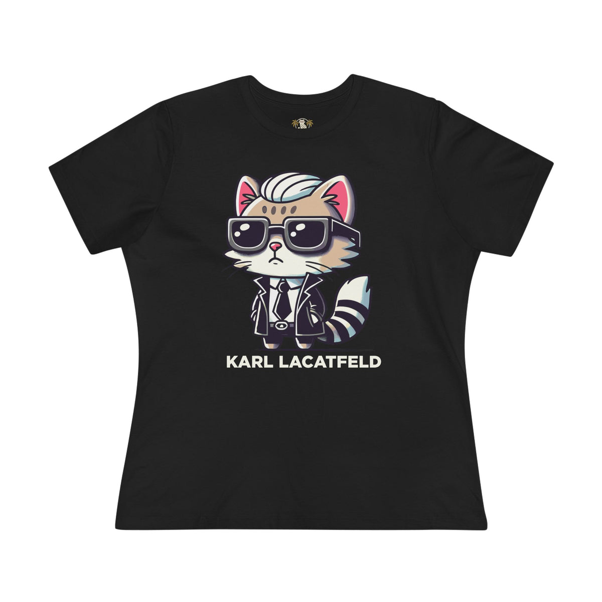 Karl Lacatfeld Iconic Cat Women's Graphic T-Shirt in black, front view
