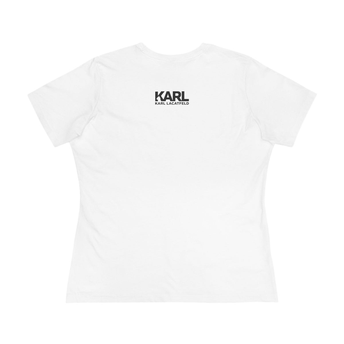 Karl Lacatfeld Iconic Cat Women's Graphic T-Shirt in white, back view