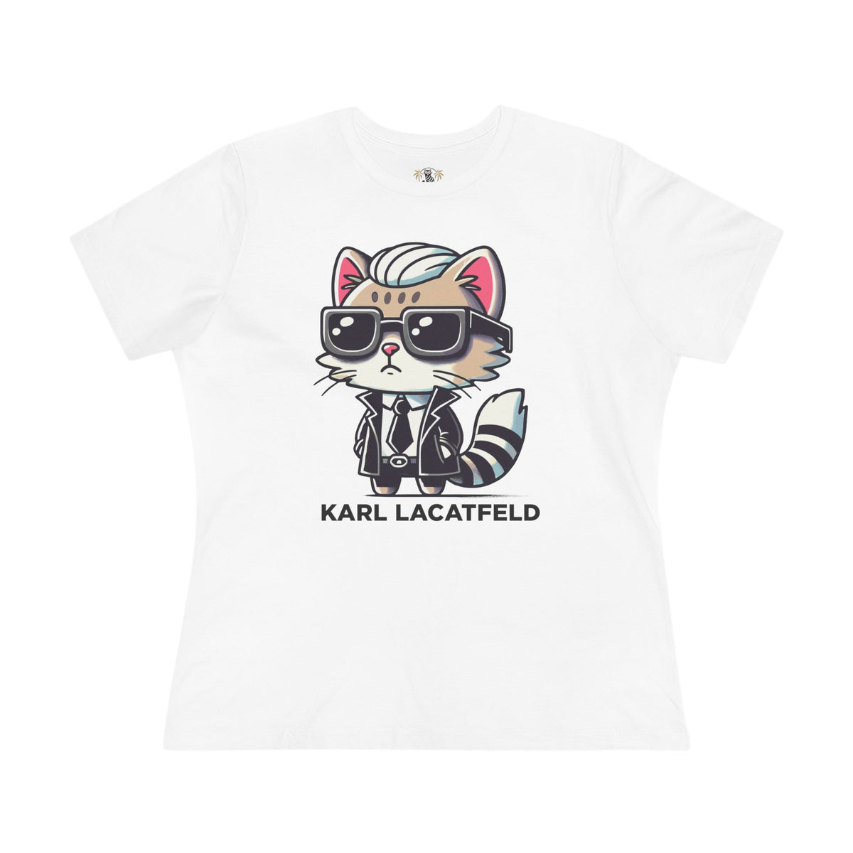 Karl Lacatfeld Iconic Cat Women's Graphic T-Shirt in white, flat lay