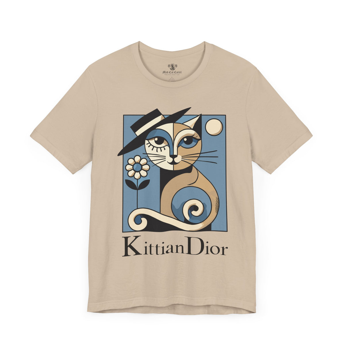 Kittian Dior La Parisienne Art Deco Cat Graphic T-Shirt in tan, front view