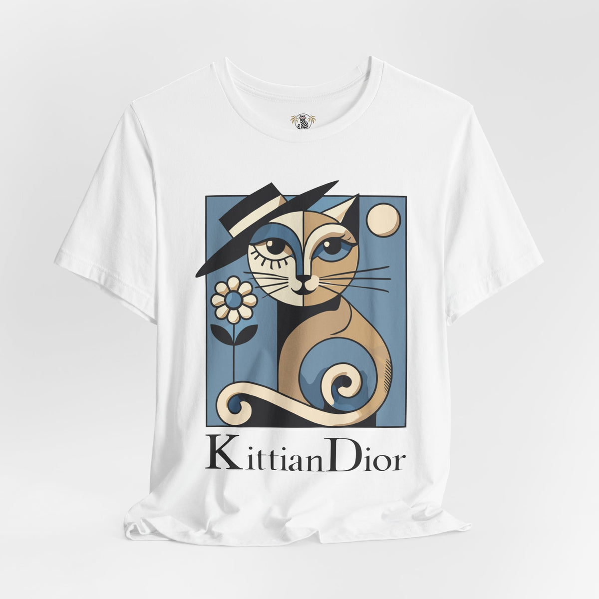 Kittian Dior La Parisienne Art Deco Cat Graphic T-Shirt in white, flat lay