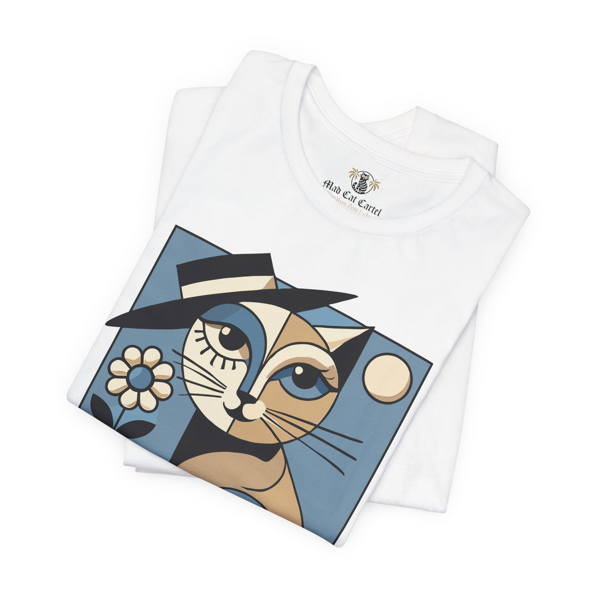 Kittian Dior La Parisienne Art Deco Cat Graphic T-Shirt in white, folded