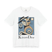Kittian Dior La Parisienne Art Deco Cat Graphic T-Shirt in white, front view