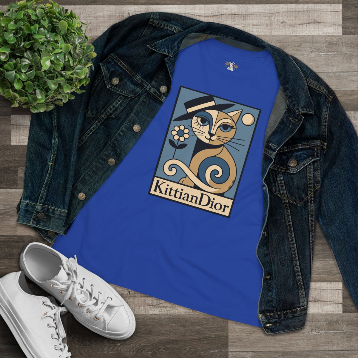 Kittian Dior La Parisienne Boxed Art Deco T-Shirt in true royal, flat lay