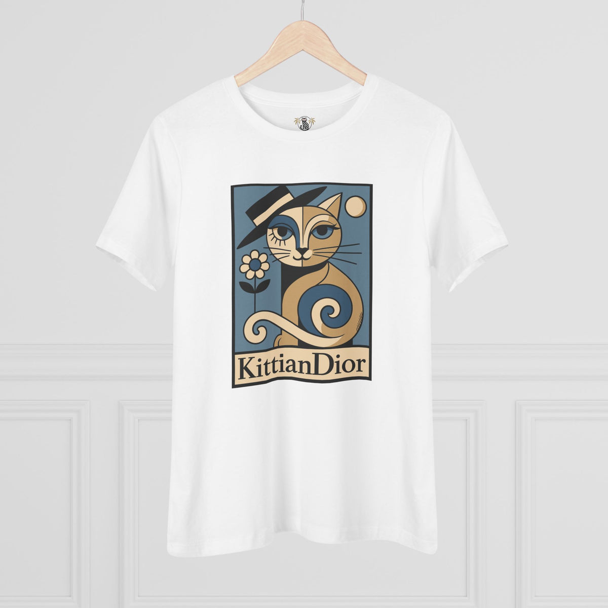 Kittian Dior La Parisienne Boxed Art Deco T-Shirt in white, on a hanger