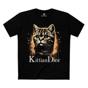 Kittian Dior Royal Spray Cat Graphic Black T-Shirt, front view