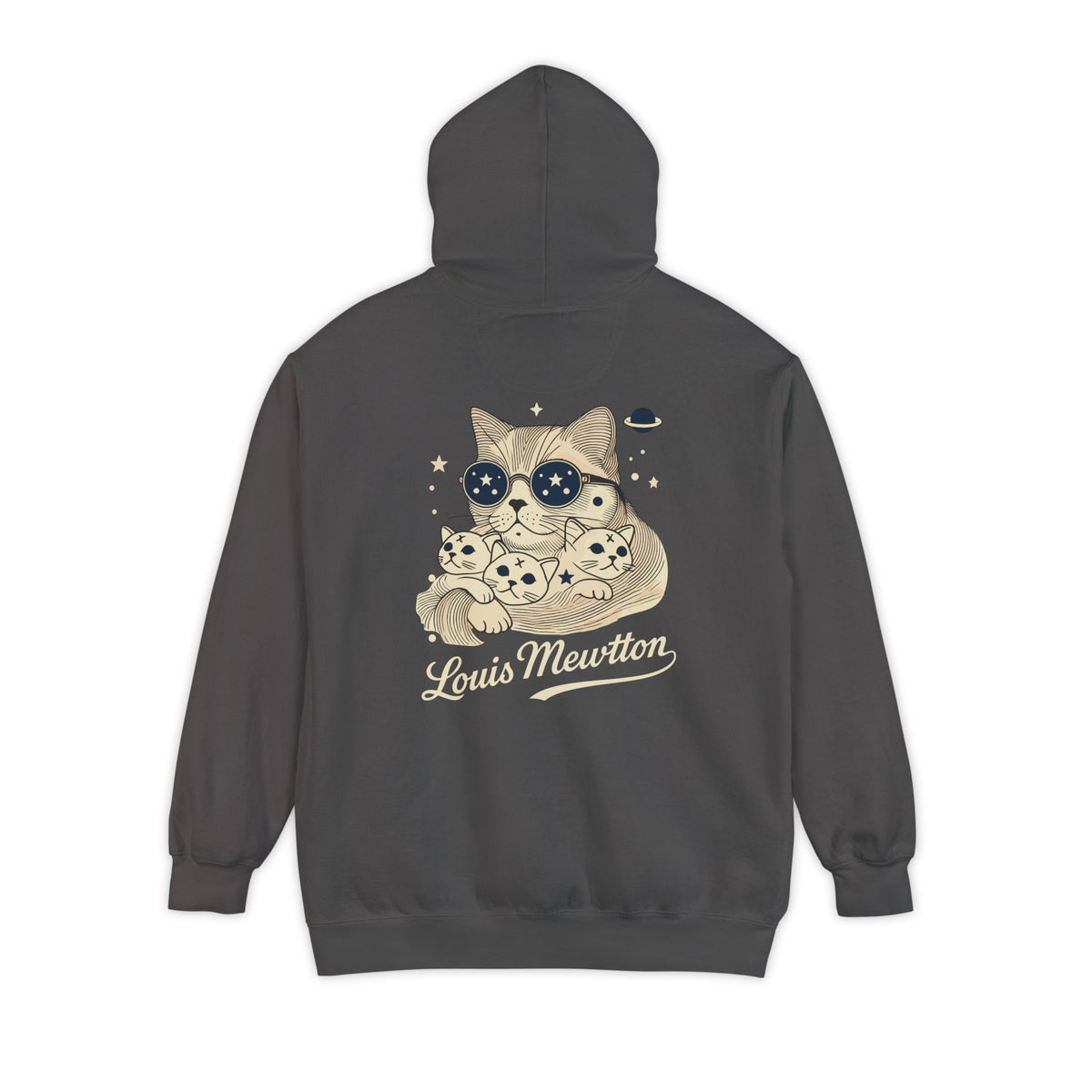 Louis Mewtton Chest Logo Galactic Fam Cat Graphic Hoodie in pepper, back view