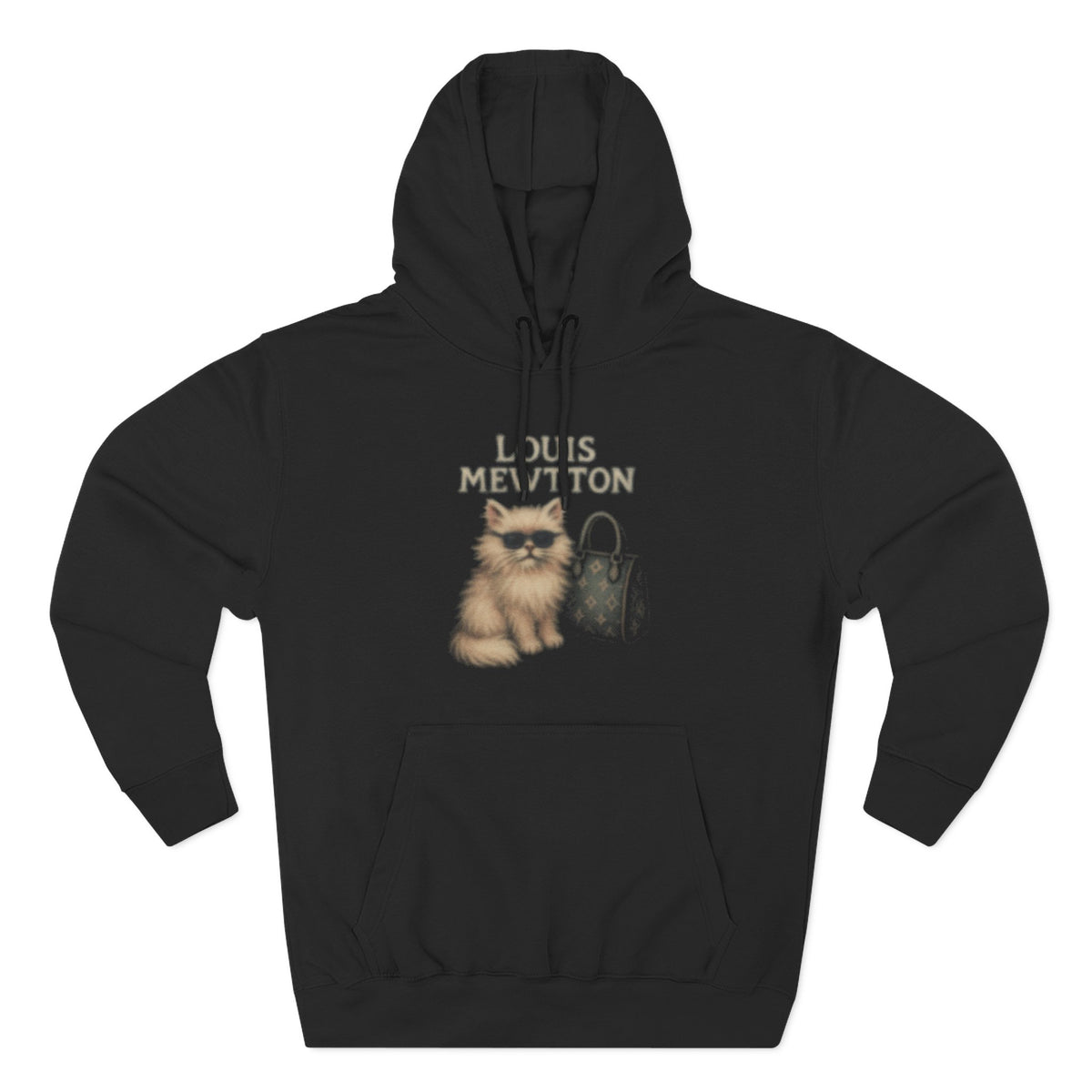 Louis Mewtton Fluffy Couture Cat Graphic Hoodie in black, front view