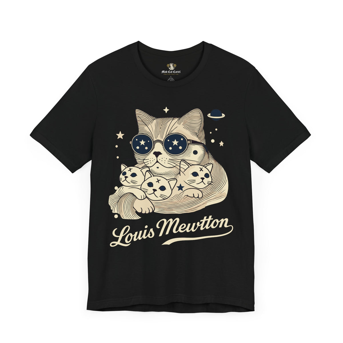 Louis Mewtton Galactic Fam Graphic T-Shirt in black, front view